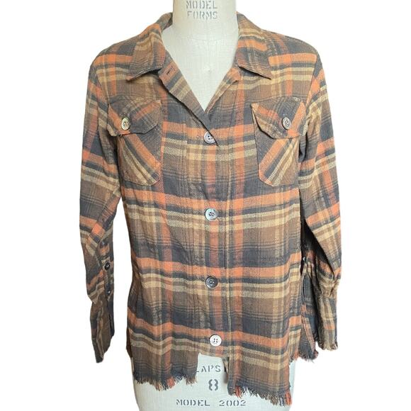 Barbara Bowman Ojai Brown Plaid Button Down Flannel Shirt Size Medium/ 8-10 - Picture 1 of 8